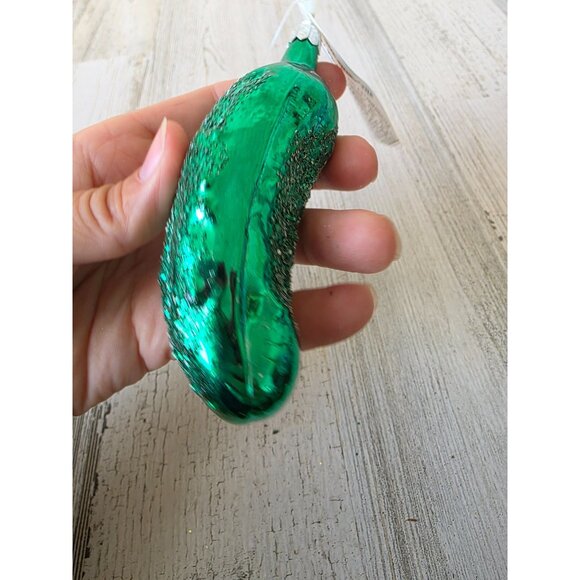 Vintage Kurt Adler glitter pickle glass ornament Xmas tree - Picture 7 of 9